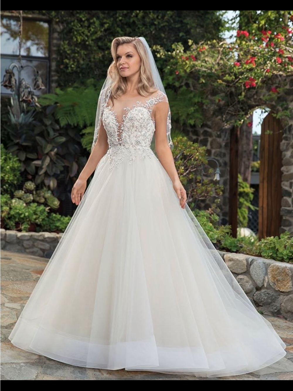 Casaluna Beaded Wedding Dress | Illusion Neckline | Tulle Princess Skirt
